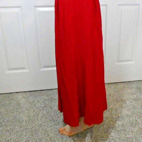 Red Long Skirt 100% SILK Vintage Made in Hong Kong Pockets Omanti Womens Size 6 - Picture 5 of 9